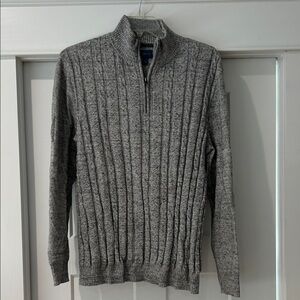 Men's Gray Cable Knit Zip-Up Sweater